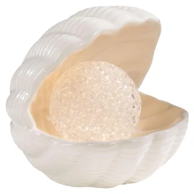 Produktbild von LED-Deko-Muschel - 14 x 16 cm - Weiß - Keramik - Kunststoff - batteriebetrieben