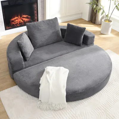 Obrázek produktu pro okwish Volně stojící skládací pohovka, přistýlka, rozkládací pohovka (173x176) se 3 polštáři, loungesofa jednolůžko s skládacím designem z manšestrového potahu, béžová
