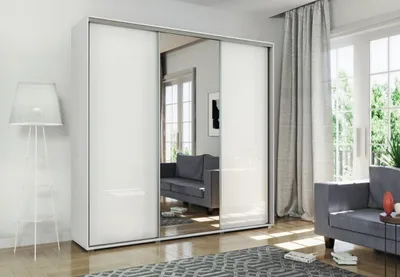 Obrázek produktu pro Prostorná šatní skříň se zrcadlem 278 cm MATEO - bílá