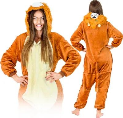 Obrázek produktu pro Teplé pánské pyžamo, kigurumi lev, overal pro dospělé, overal s motivem lva, velikost m, kostým lva - L