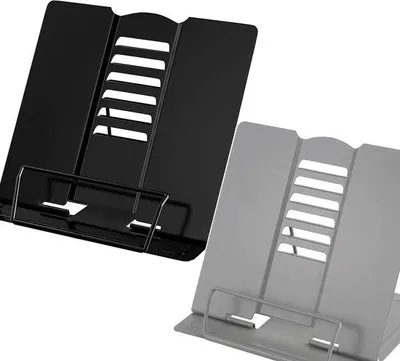 Productafbeelding van Ibenzoa® Verstelbare boek- en tabletstandaard, set van 2, metaal (roestvrij staal), inklapbaar, 21 x 16 x 19 cm, 6 verstelbare standen van 0–60° voor keuken, kantoor, school