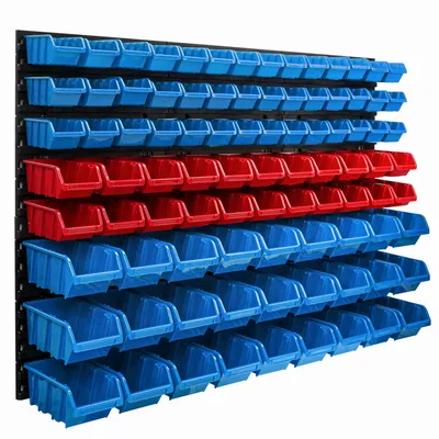 Image de Système de stockage Étagère murale 1155 x 780 mm | 91 pcs. Box | Bacs à bec gerbables Bacs à bec | Panneaux muraux extra-forts | Étagère extensible | Étagère d'atelier Étagère de stockage Étagère murale d'atelier Étagère enfichable