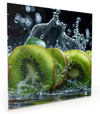 Produktbild von Küchenrückwand Spritzschutz Glas mit Motiv Kiwi und Wasser 40 x 40 cm