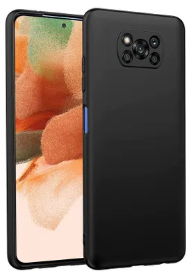 A black phone case is shown on a phone with a colorful wallpaper.