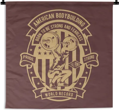 Produktbild von MuchoWow® Wandteppich Wandbehang Mancave - Gewichte - Flagge - Amerika - Retro 60x60 cm Tapisserie Dekoration Wandtuch - Dekorationen - Wand Decke
