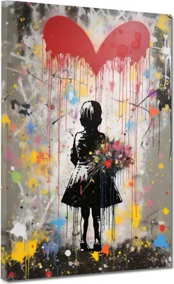 Produktbild von Leinwandbild Wandbild Mädchen mit Herz abstrakt Kunstdruck XL Wanddeko: 60x80x2cm