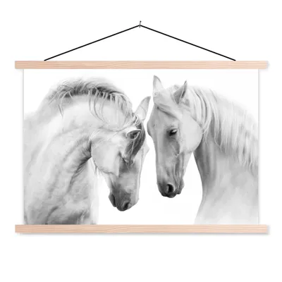 Produktbild von MuchoWow® Textilposter Pferd - Tiere - Porträt - Weiß 60x40 cm mit holzfarbenen Rahmen - Bilder