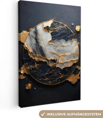 Produktbild von MuchoWow® - Leinwandbilder - Kunst - Gold - Schwarz - Modern - Abstrakt, Wandbild, Wanddeko Bilder Wohnzimmer, 60x90cm