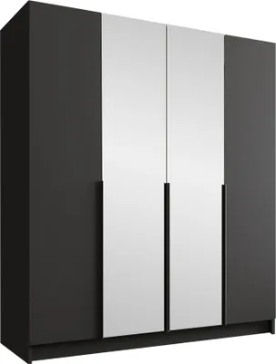 Produktbild von MIRJAN24 Kleiderschrank Santi II, Schlafzimmer, mit Spiegel, Drehtürenschrank, mit Kleiderstange, Modern, Garderobenschrank, Metallgriffe (Farbe: Schwarz)