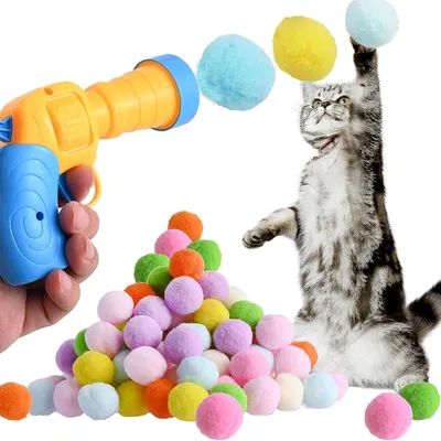 Produktbild von Interaktives Katzenspielzeug, Plüschbälle mit Werfer, Für Katzen und Kätzchen, Innen Spielzeug
