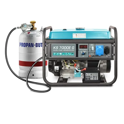 Produktbild von Könner & Söhnen KS 7000E G Hybrid Stromerzeuger 5500 Watt, DUAL FUEL Benzin / LPG, E-Start, 1x16A (230V), 1x32A (230V), 12V