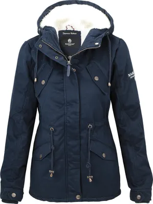 Produktbild von Marikoo Manolya Damen Winter Jacke Stepp Parka Mantel Teddyfell warm gefüttert Manolya Blau Gr. 36 - S