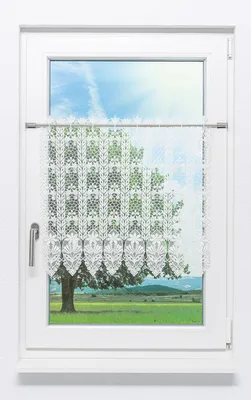 Produktbild von Scheibengardine Plauener Spitze - Blütenmedaillon (Bx H) 176cm * 60cm weiß