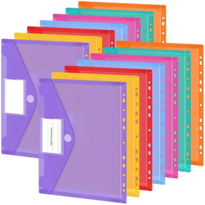 Image de Dossiers à classer format A4, lot de 14, 7 couleurs, avec fermeture velcro et pochette pour étiquettes
