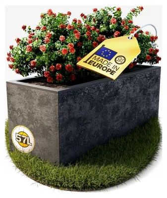 Produktbild von Pflanzkübel Basalt, 57L Pflanzvolumen, rechteckig, Blumenkasten mit Wasserspeicher in Beton-Optik