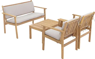 Obrázok produktu pre Záhradný set HWC-O19, obývacia súprava lavica kreslo stôl, drevo agát  tkanina/textil (180g/m²) ~ vankúše sivé
