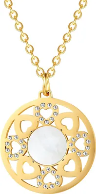 Produktbild von Karisma Damen Edelstahl Anhängerkette Collier 8 Herze Zirkonia Perlmutt Farbwahl 42cm Lang CQD104 - Gold