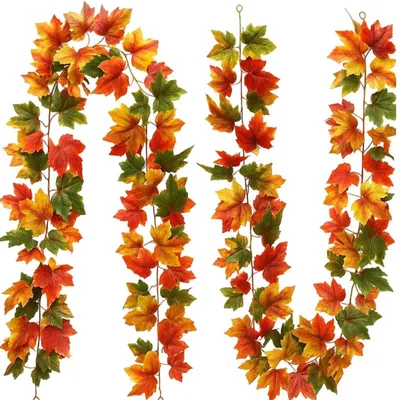 Image de 2 guirlandes d'automne, longueur 175 cm, guirlandes artificielles de feuilles d'érable, pour intérieur et extérieur