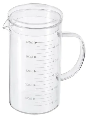 Immagine prodotto di Bicchiere graduato in vetro borosilicato da 500 ml, con coperchio e beccuccio. Colore: bianco