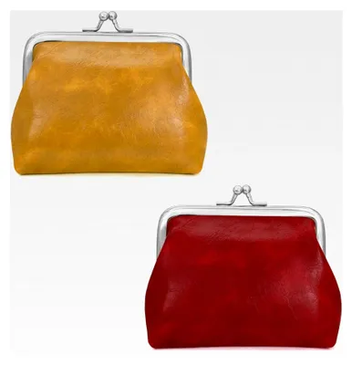 Produktbild von 2er Set Münzbörsen, Kunstleder für Damen und Mädchen, Mini Geldbeutel mit Kiss Lock für Einkäufe, Reisen, Dates (rot+gelb)