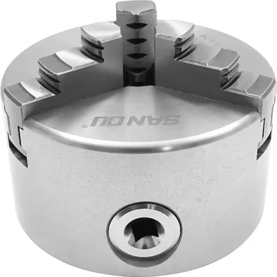 Produktbild von Drehfutter 100 mm - 3-Backenfutter - Selbstzentrierend - Manuell - 22 mm Durchgangsbohrung - HRC54 Gehärtete Backen - Silber