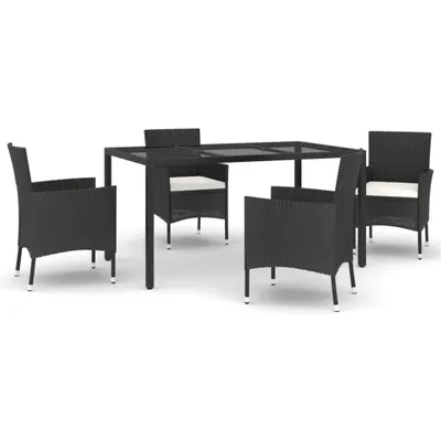 Obrázok produktu pre vidaXL 5-dielny záhradný jedálenský set s vankúšmi Black Poly Rattan