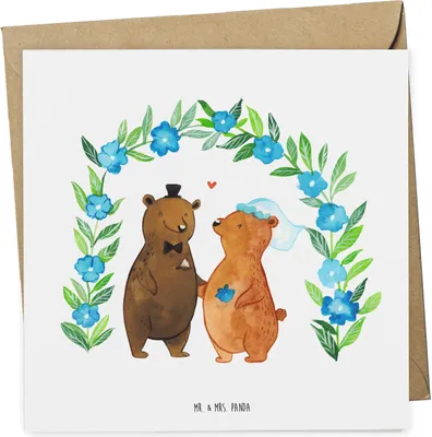 Produktbild von Mr. & Mrs. Panda doppelkarte Bären Hochzeit - Weiß - Geschenk, Trauung, Glückwunschkarte, faltkarte, Hochzeitskarte, Hochzeitsgeschenk, Grußkarte, Zur, anlasskarte