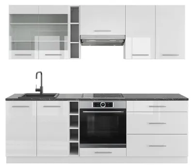 Produktbild von Küchenzeile Vicco Fame-Line Weiß Hochglanz/Weiß 235 cm ohne Arbeitsplatte, Model 38740