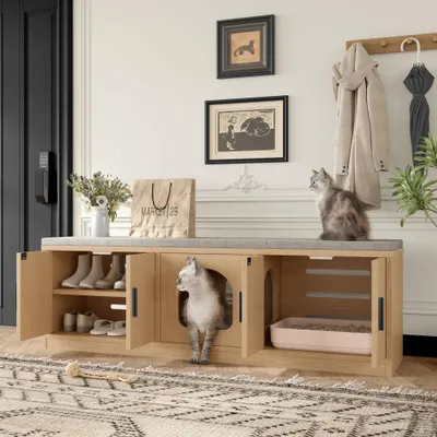 Obrázek produktu pro Krabice s pelíškem – Kočičí domeček – Skříňka na kočičí toaletu – Kočičí nábytek – Prostor pro kočky – Úsporný design