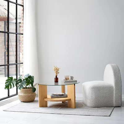 Zdjęcie produktu dla Skye Decor, Mahal - Oak, stolik kawowy, dąb, 100% szkło hartowane, 75 x 75 x 40 cm