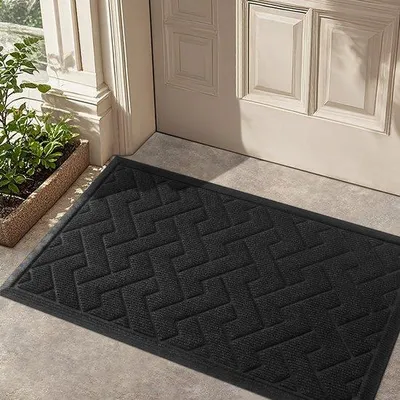 Produktbild von Unyqoos® Rutschfeste Türmatte 43 x 75 cm – Absorbierend & Waschbar, Polyesterfaser, 0,5 cm flach, für Innen & Außen, tiefe Rillen und Gummirand