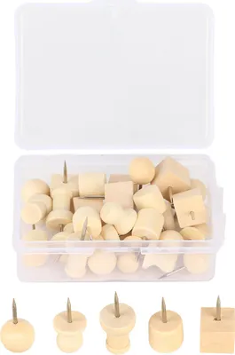 Image de 30 punaises en bois, en bois naturel et durables, faciles à retirer, pour tableaux en liège et cartes – accessoires de fixation polyvalents