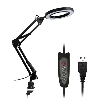 Produktbild von Vergrößerungsglas Schreibtischlampe, dimmbare LED-Beleuchtung, USB-betrieben, Schwarze C-Klemme