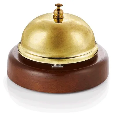 Produktbild von 6x Rezeptionsglocke mit Holzunterteil, Ø 9 cm, goldfarben, Edelstahl