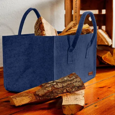 Productafbeelding van Lumaland viltentas voor houtblokken, rechthoekig, 50x25x25 cm, donkerblauw, met handvat