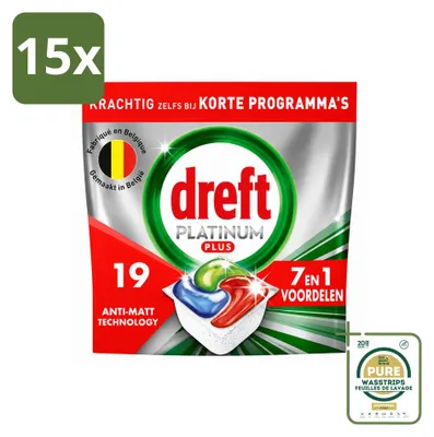 Produktbild von 15 x Dreft Platinum Plus All-in-One Geschirrspültabs - Vorratspackung - 15 Stücke