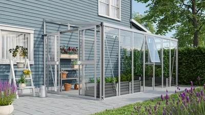 Obrázek produktu pro Skleník ke zdi Vitavia Athena 11900 kombinace skla a polykarbonátu 265,9 x 460,1 cm hliník
