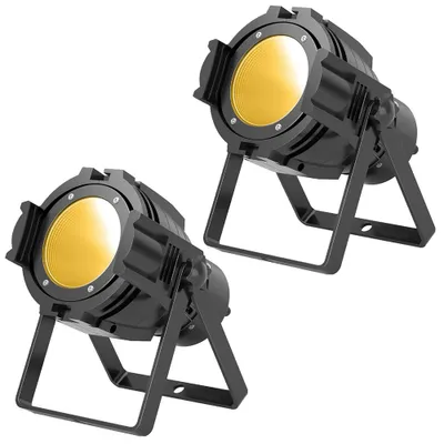 Produktbild von LED PAR Bühnenstrahler 2er Set - 80W COB - DMX512 & Soundsteuerung - 90-240V AC - Hochzeit Bühne & DJ - EU-Stecker - Kaltweiß + Warmweiß
