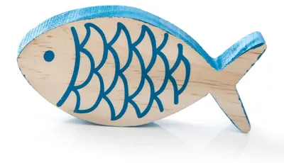 Produktbild von Deko Fisch zum Hinstellen aus Holz 10,5 x 5 x 1,5 cm natur blau - maritime Holzdeko