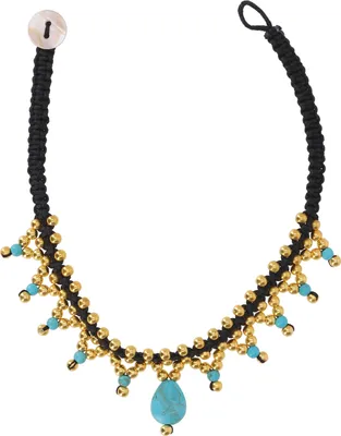 Produktbild von Fußkette Makramee mit Perlen - Modell 3, Gold, Baumwolle,Glasperlen,Messing, Fußketten & Bauchketten