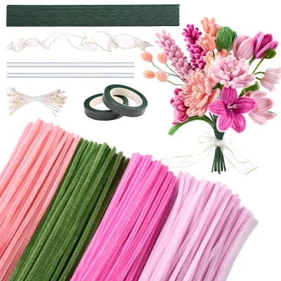 Pfeifenreiniger-Set, 400 Stück, 4 Farben, Basteldraht, DIY-Blumen