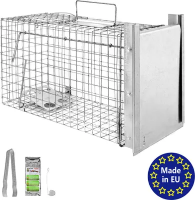 Lebendfalle aus Draht, Fleischzange, Ködertüte, Eierhalter, made in EU