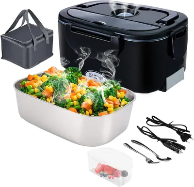 Image de Boîte à lunch électrique - Réchauffeur de nourriture - Repas chaud en déplacement - 4 fonctions en 1 - 1,5 litre - Noir