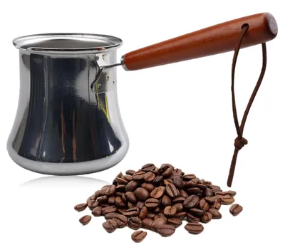 Türkische Kaffeekanne 550 ml Edelstahl mit Holzgriff