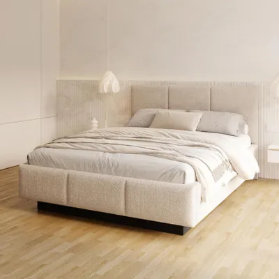 Produktbild von FDM Bett ALMADA 120x200 cm Polsterbett mit Lattenrost aus Metall Bettkasten Stauraumbett Samt Ottawa creme