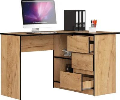 Obrázek produktu pro Akord Rohový psací stůl pravý 3 zásuvky Dub Craft 124x85x77 cm