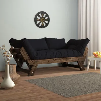 Image de Canapé de jardin 2 places en bois de pin et lin noyer et noir - L 180 à 210 × P 75 cm - Imperméable