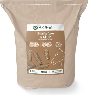 Produktbild von AniForte Vitality Cobs Natur für Pferde 14 kg - 100 % natürliche Heucobs zur Trockenfütterung, Heuersatz aus frischem Wiesengras, vitalstoffreich