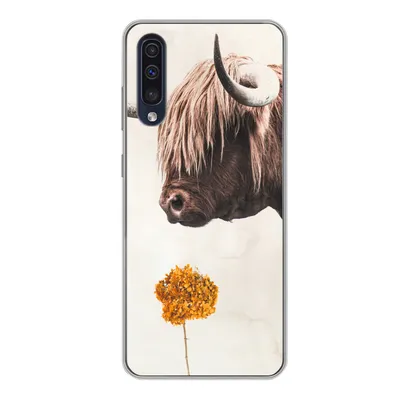 Produktbild von MuchoWow® Handyhülle Schutzhülle Hülle für Samsung Galaxy A50 Schottischer Highlander - Vintage - Blume Silikon Softcase Handy Hülle - Mobiltelefonhülle