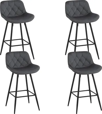 Produktbild von EUGAD Barhocker 4er Set, mit Rückenlehne&Samtbezug, Metallbeinen, Dunkelgrau